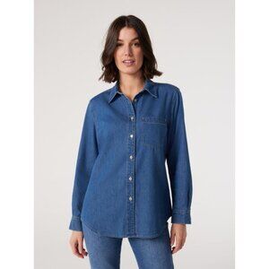 Old Navy Women's Button Up Classic Shirt Long Sleeve Denim Size S Blue Pockets
